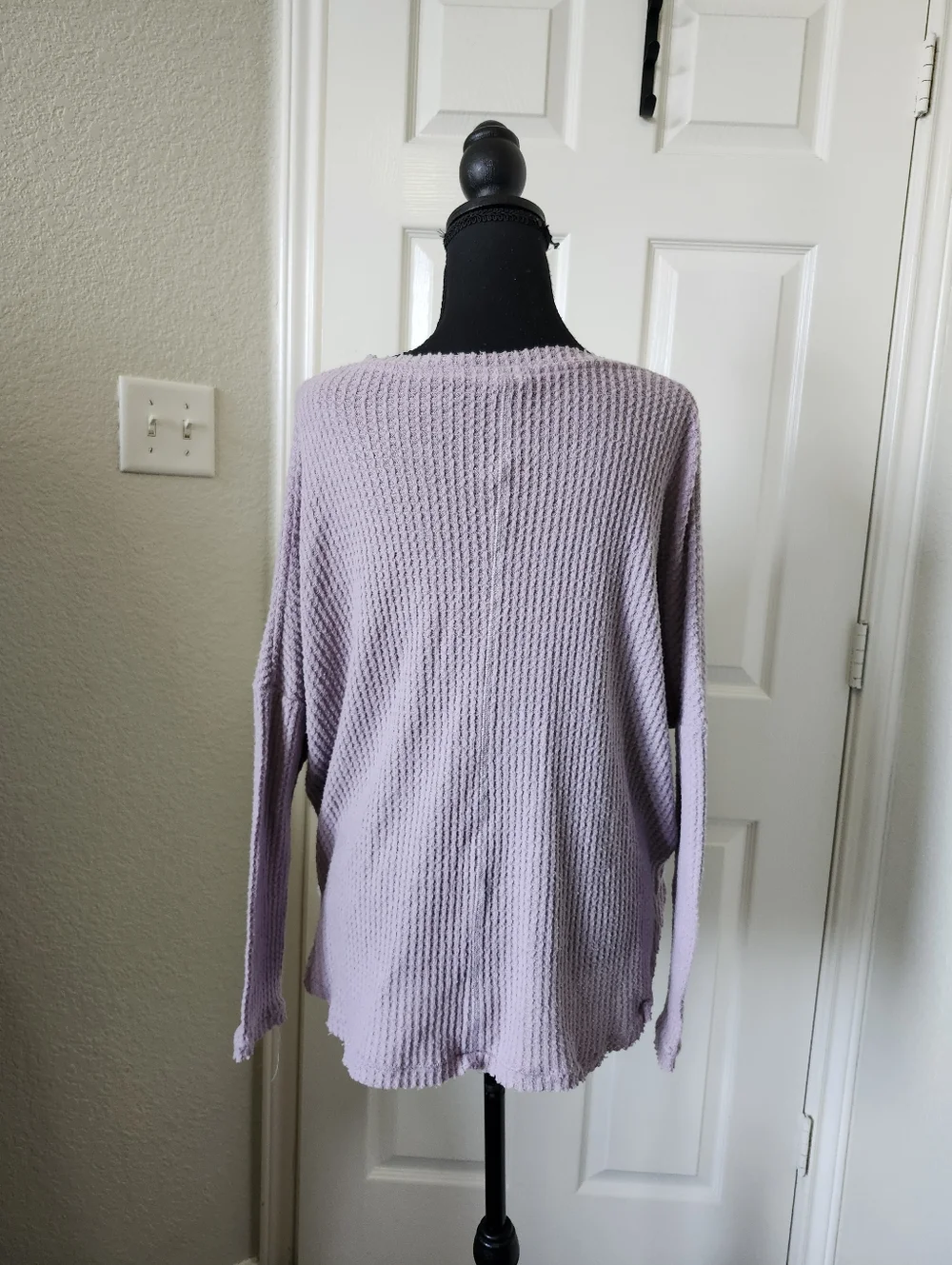 Out From Under Lavender Waffle Knit V-Neck Sweater